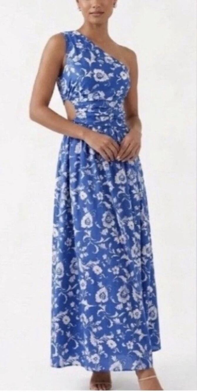 Abercrombie & Fitch One Shoulder Rusched Slit Leg dress boho maxi S A011267